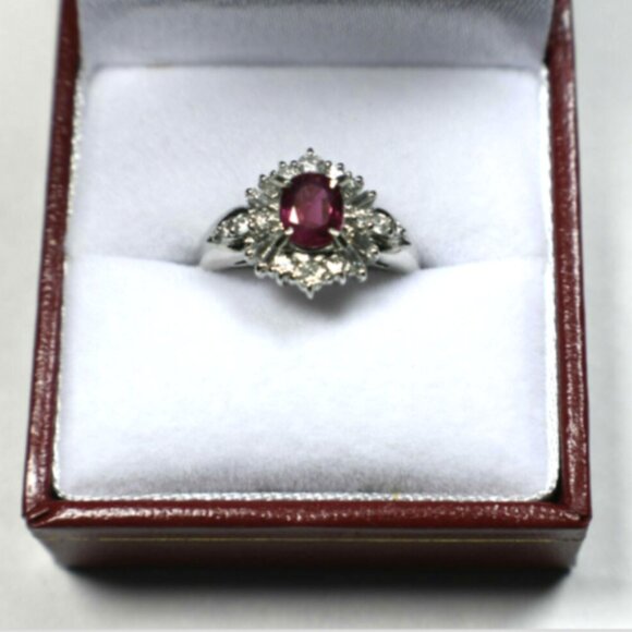 Platinum Ruby, Baguette, Round Diamonds Halo Ring 1.30ct 5.5 - Picture 7 of 7